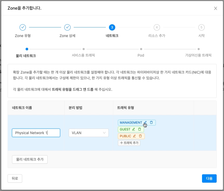 클라우드센터 Zone 물리 네트워크